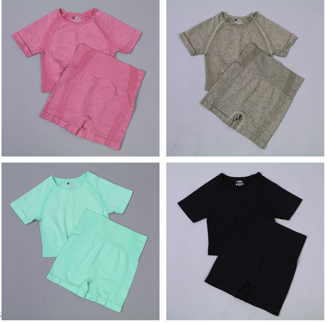 mintblack grey pink seamless shorts set